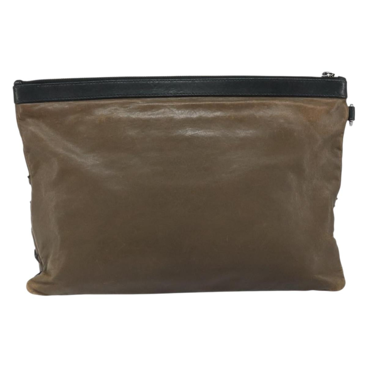 Jimmy Choo Clutch Bag Leather Brown Silver Auth 173696