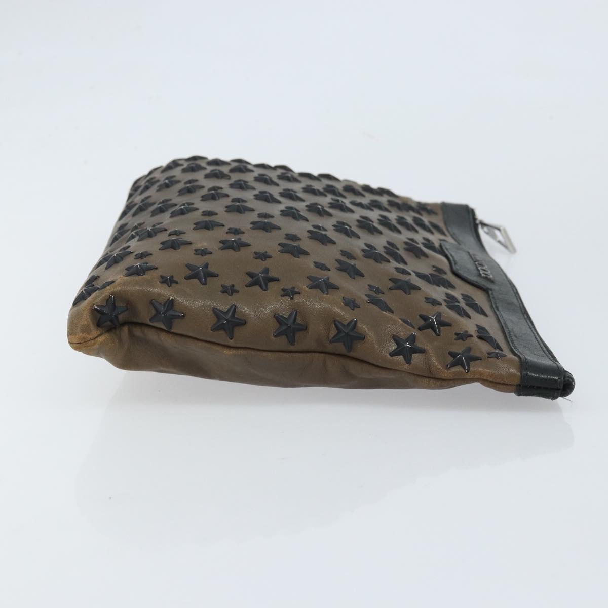 Jimmy Choo Clutch Bag Leather Brown Silver Auth 173696