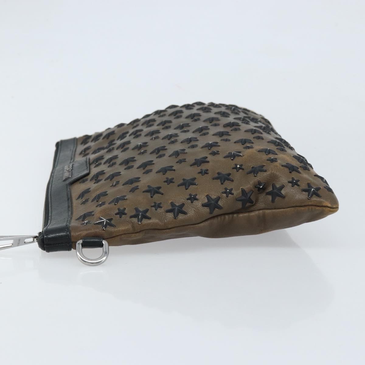 Jimmy Choo Clutch Bag Leather Brown Silver Auth 173696