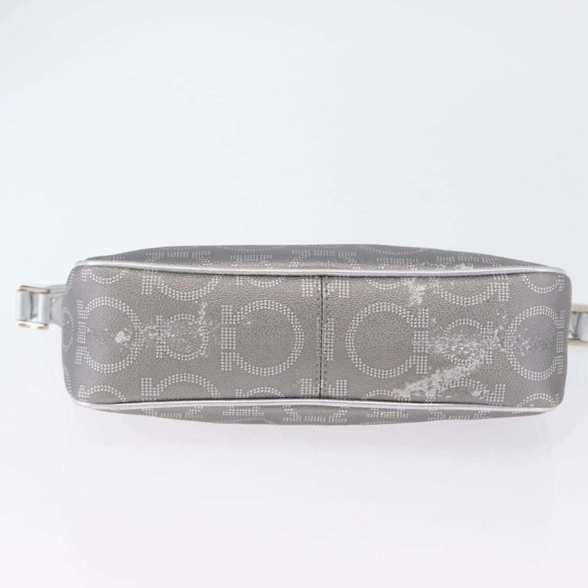 Salvatore Ferragamo Gancini Shoulder Bag PVC Leather Silver Auth 173697