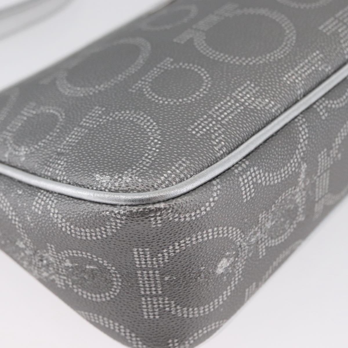 Salvatore Ferragamo Gancini Shoulder Bag PVC Leather Silver Auth 173697
