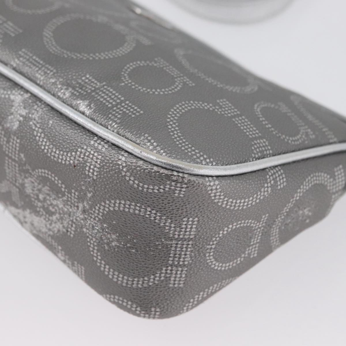 Salvatore Ferragamo Gancini Shoulder Bag PVC Leather Silver Auth 173697