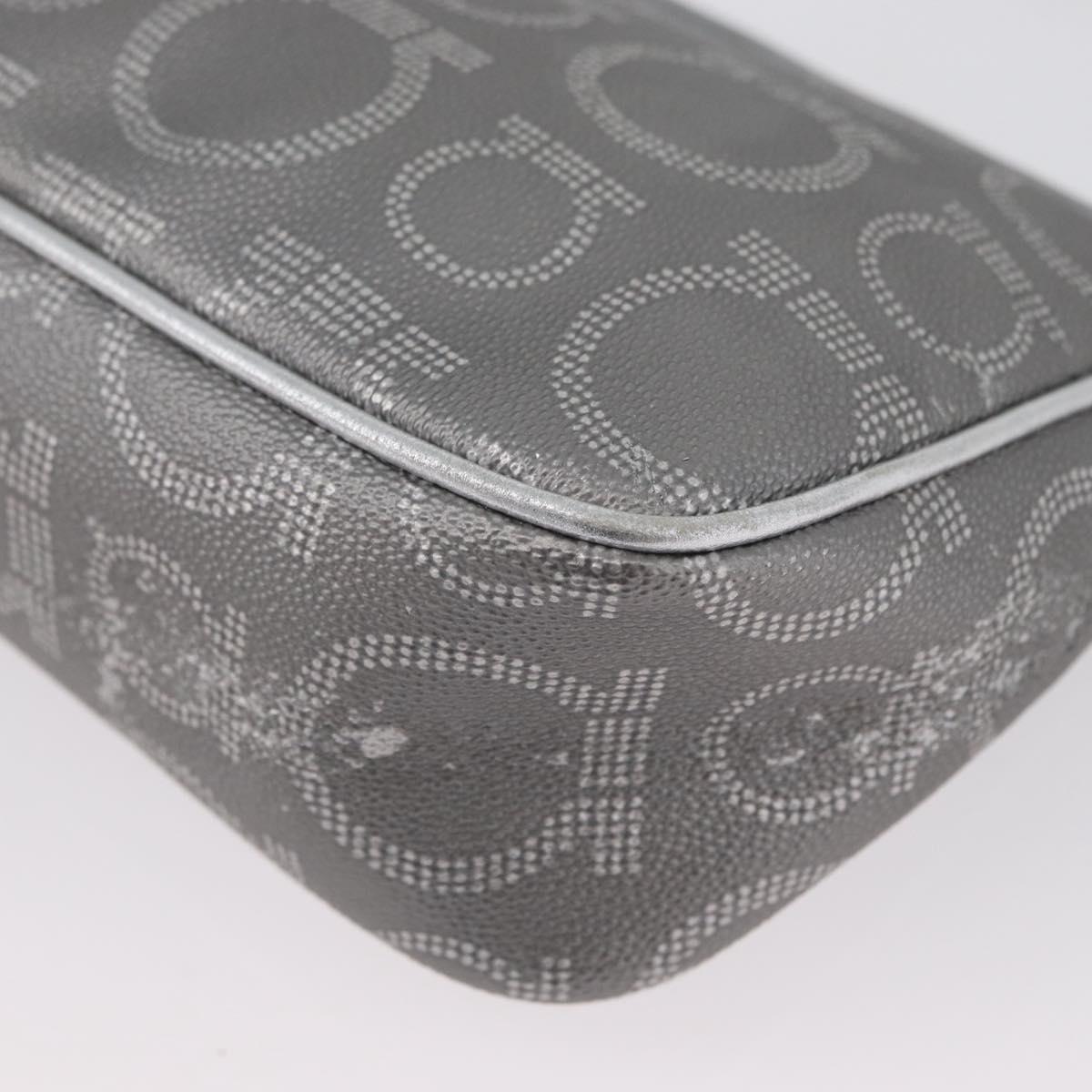Salvatore Ferragamo Gancini Shoulder Bag PVC Leather Silver Auth 173697
