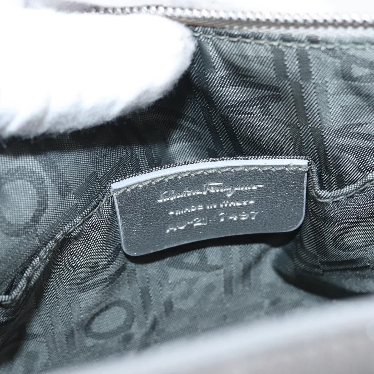 Salvatore Ferragamo Gancini Shoulder Bag PVC Leather Silver Auth 173697