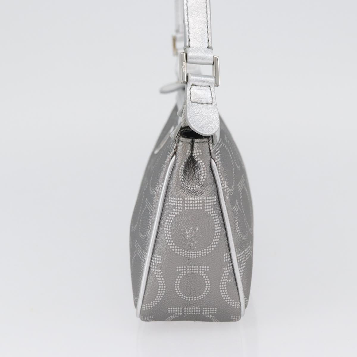 Salvatore Ferragamo Gancini Shoulder Bag PVC Leather Silver Auth 173697