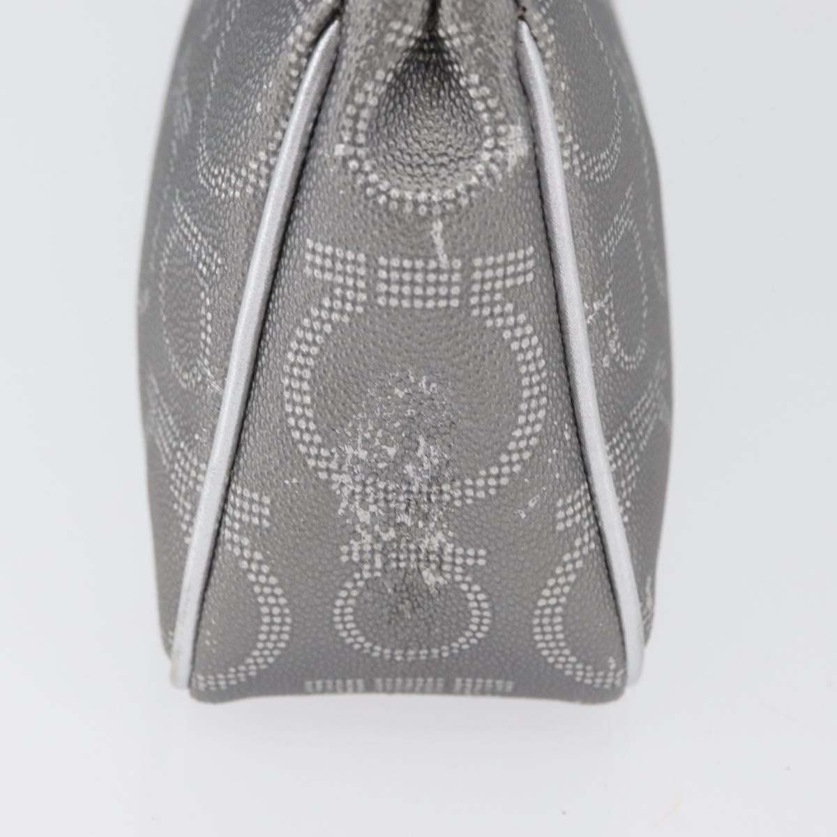 Salvatore Ferragamo Gancini Shoulder Bag PVC Leather Silver Auth 173697