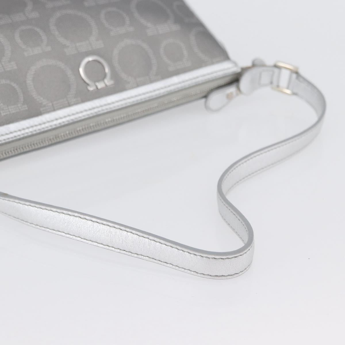 Salvatore Ferragamo Gancini Shoulder Bag PVC Leather Silver Auth 173697