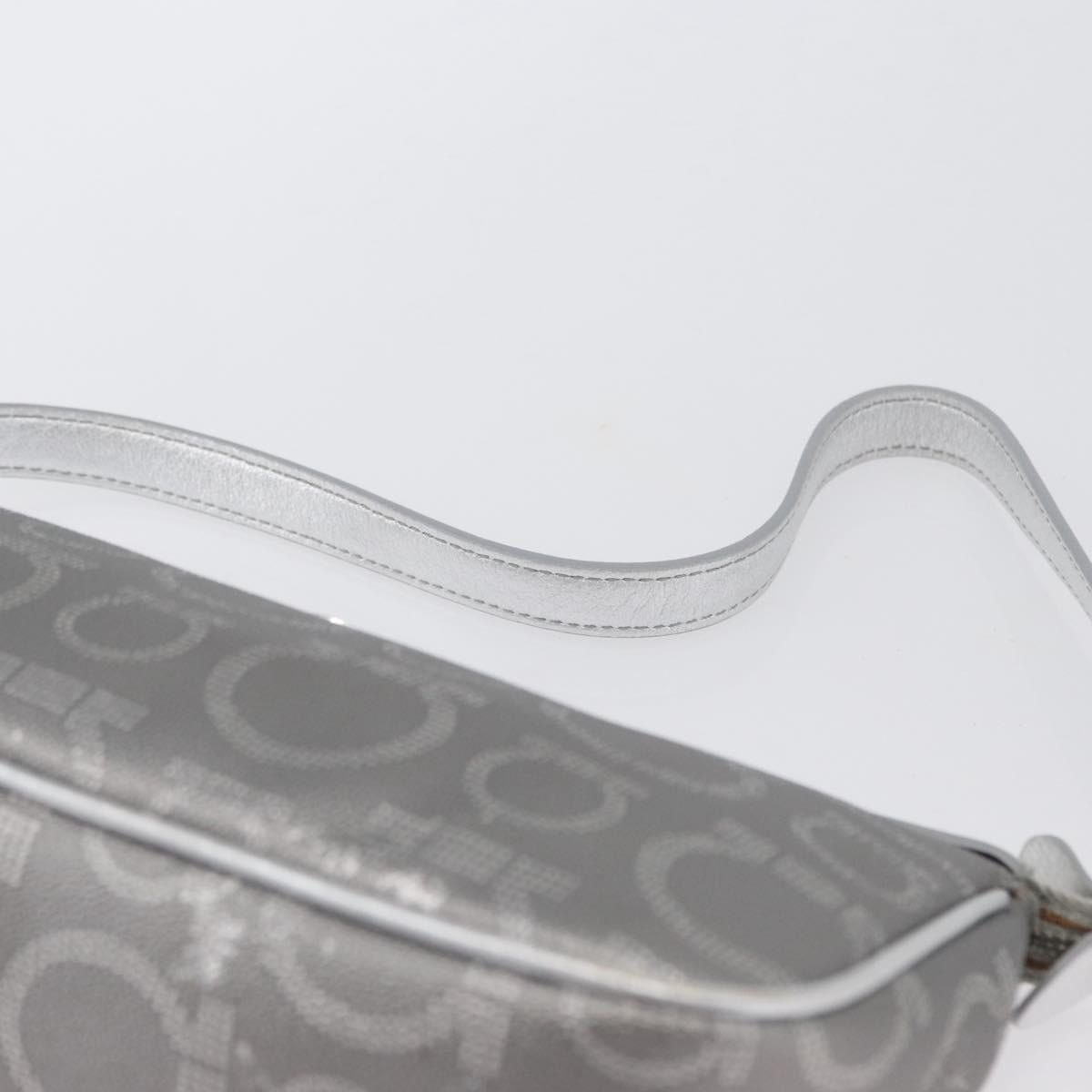 Salvatore Ferragamo Gancini Shoulder Bag PVC Leather Silver Auth 173697
