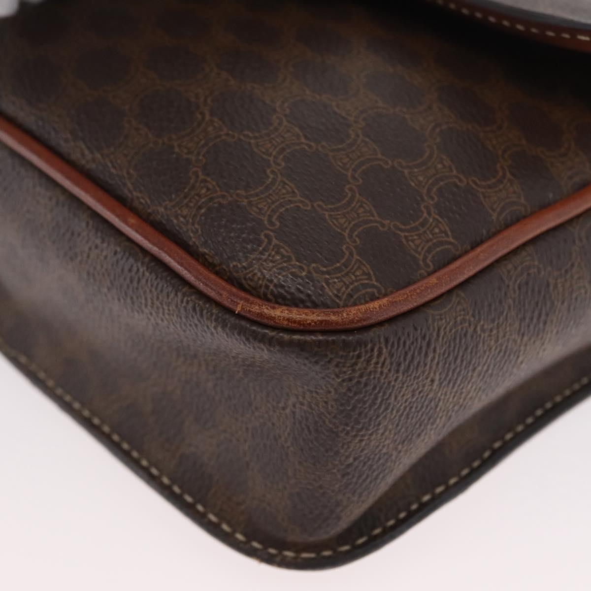 CELINE Macadam Canvas Shoulder Bag PVC Leather Brown Gold Auth 173698A