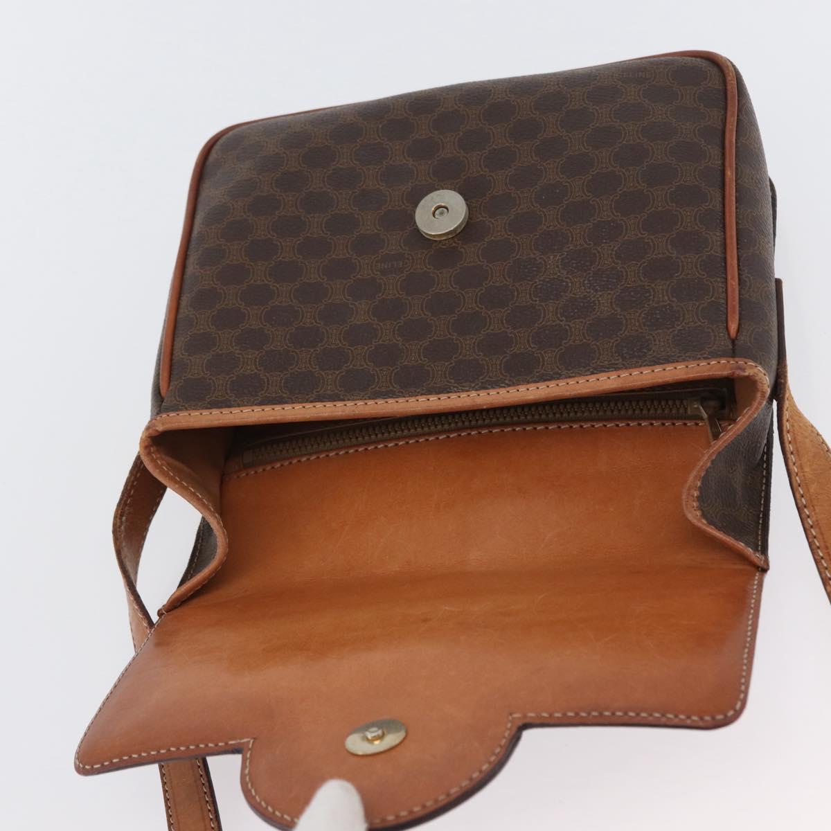 CELINE Macadam Canvas Shoulder Bag PVC Leather Brown Gold Auth 173698A