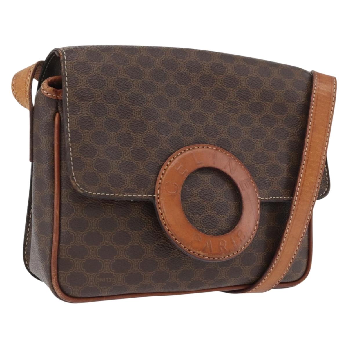 CELINE Macadam Canvas Shoulder Bag PVC Leather Brown Gold Auth 173698A