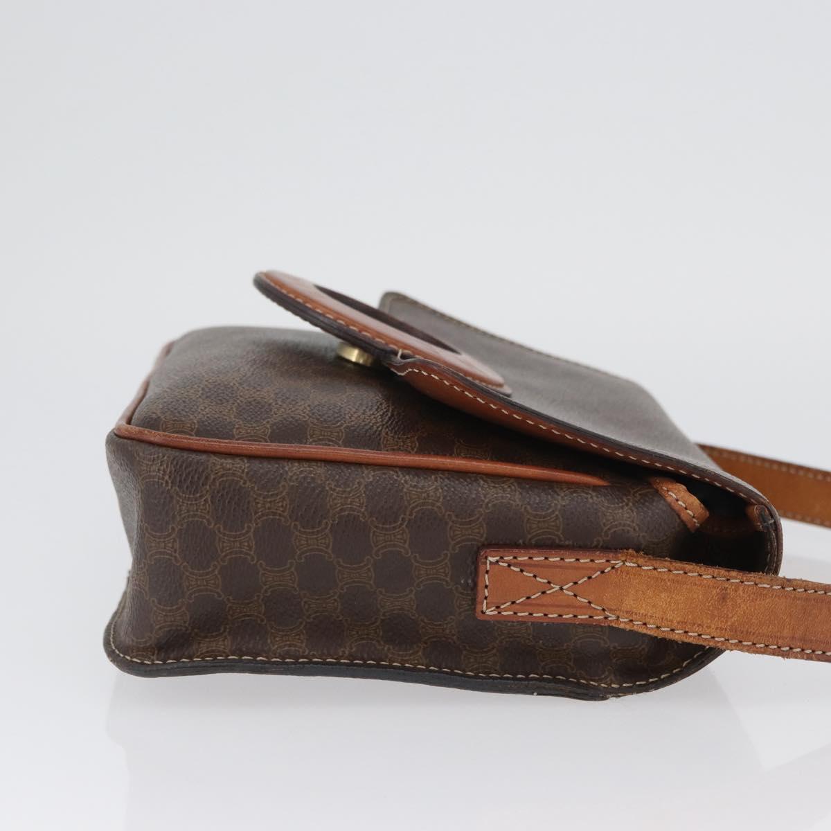 CELINE Macadam Canvas Shoulder Bag PVC Leather Brown Gold Auth 173698A