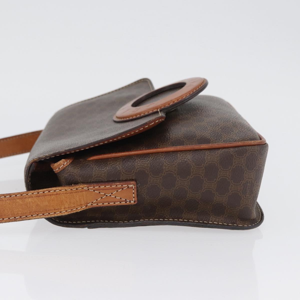 CELINE Macadam Canvas Shoulder Bag PVC Leather Brown Gold Auth 173698A