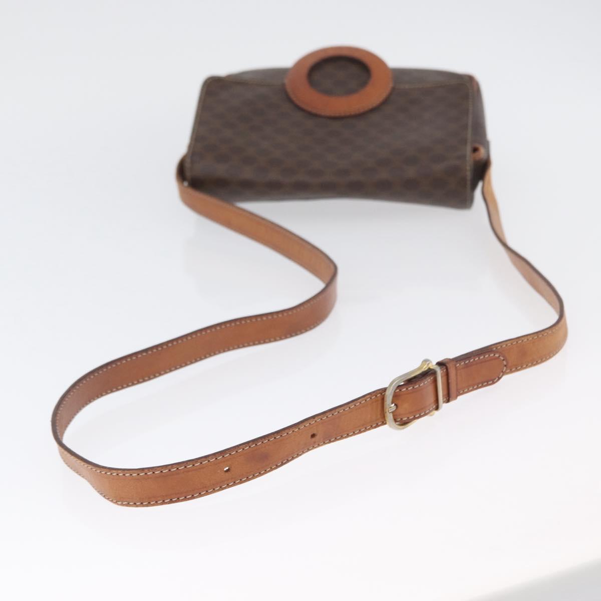 CELINE Macadam Canvas Shoulder Bag PVC Leather Brown Gold Auth 173698A