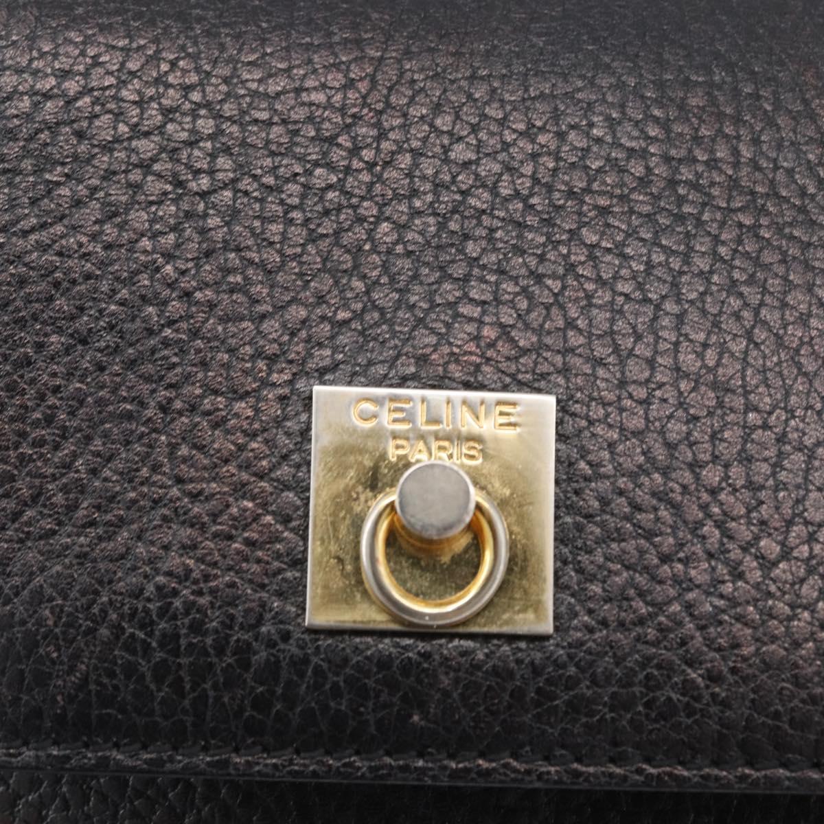 CELINE Shoulder Bag Leather Black Gold Auth 173699
