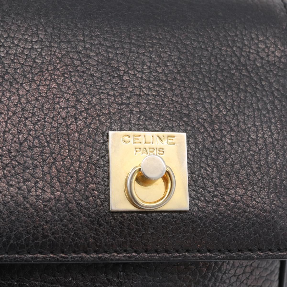 CELINE Shoulder Bag Leather Black Gold Auth 173699