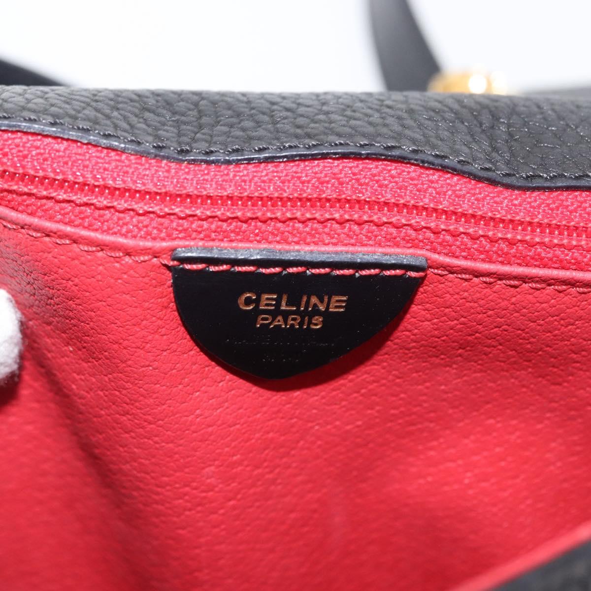 CELINE Shoulder Bag Leather Black Gold Auth 173699