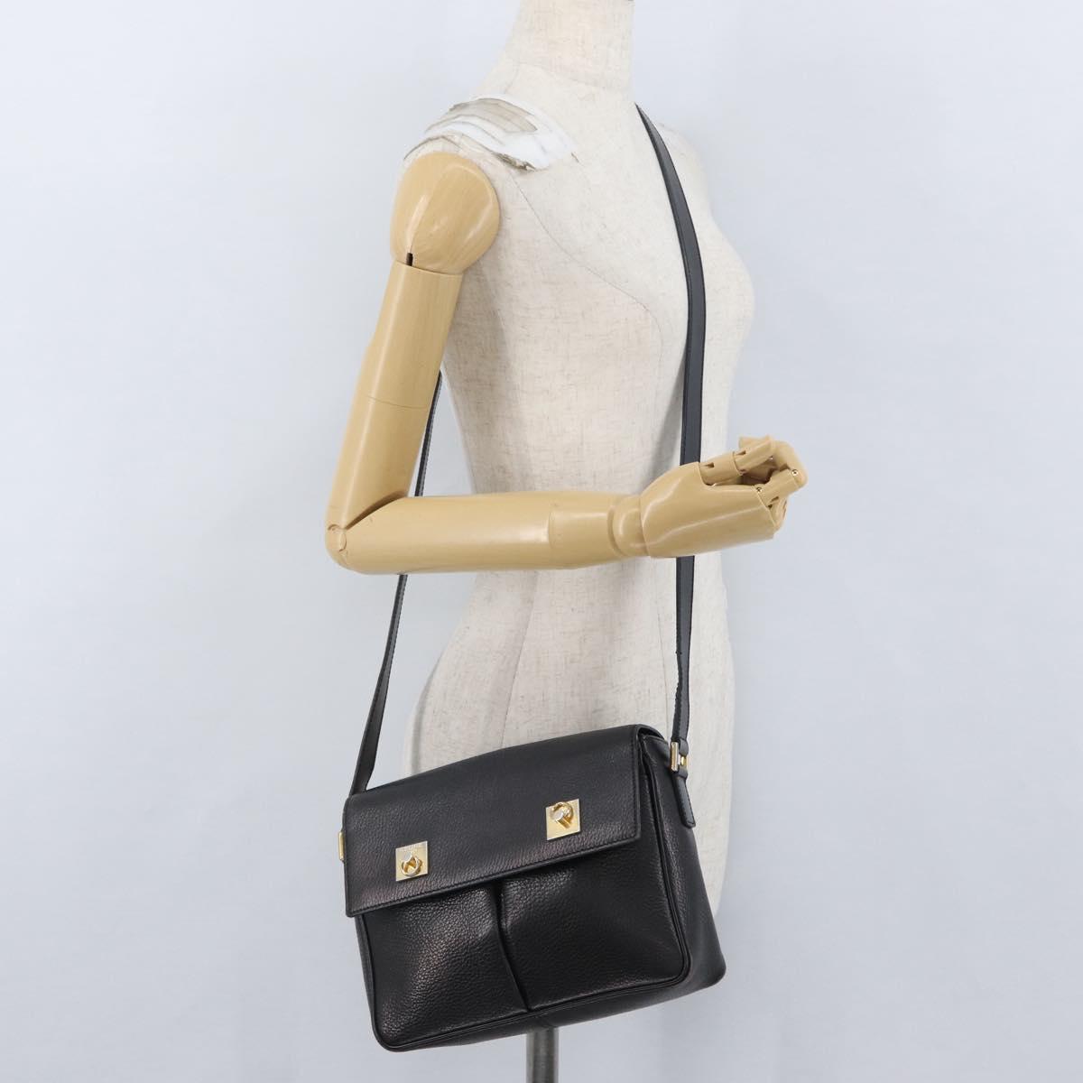 CELINE Shoulder Bag Leather Black Gold Auth 173699
