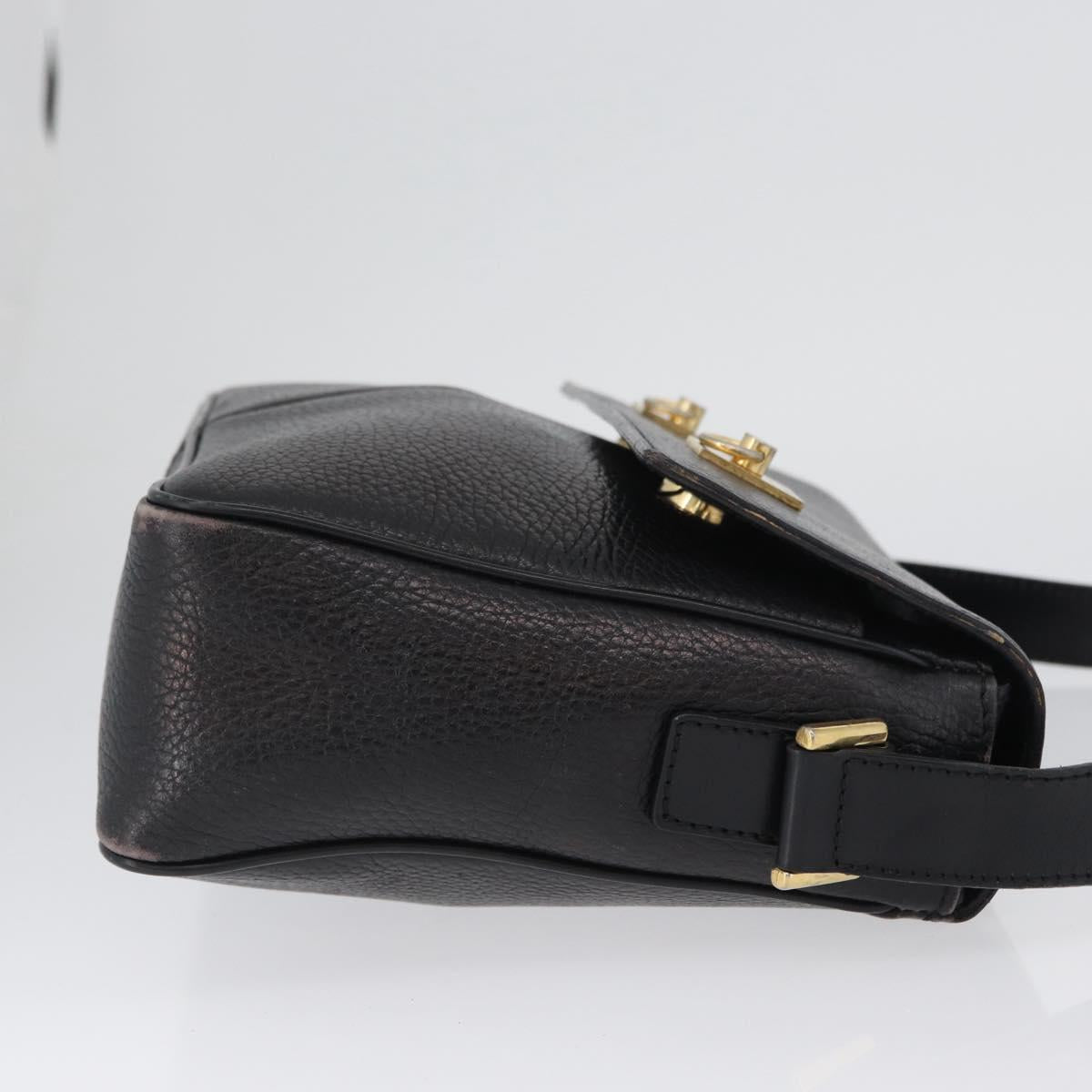 CELINE Shoulder Bag Leather Black Gold Auth 173699