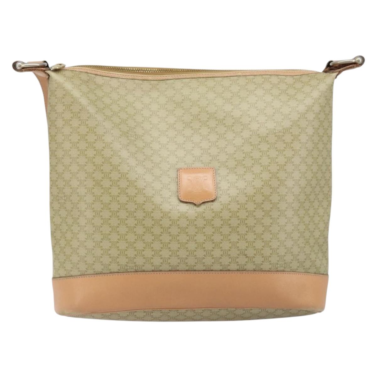 CELINE Macadam Canvas Shoulder Bag PVC Beige Gold Auth 173701