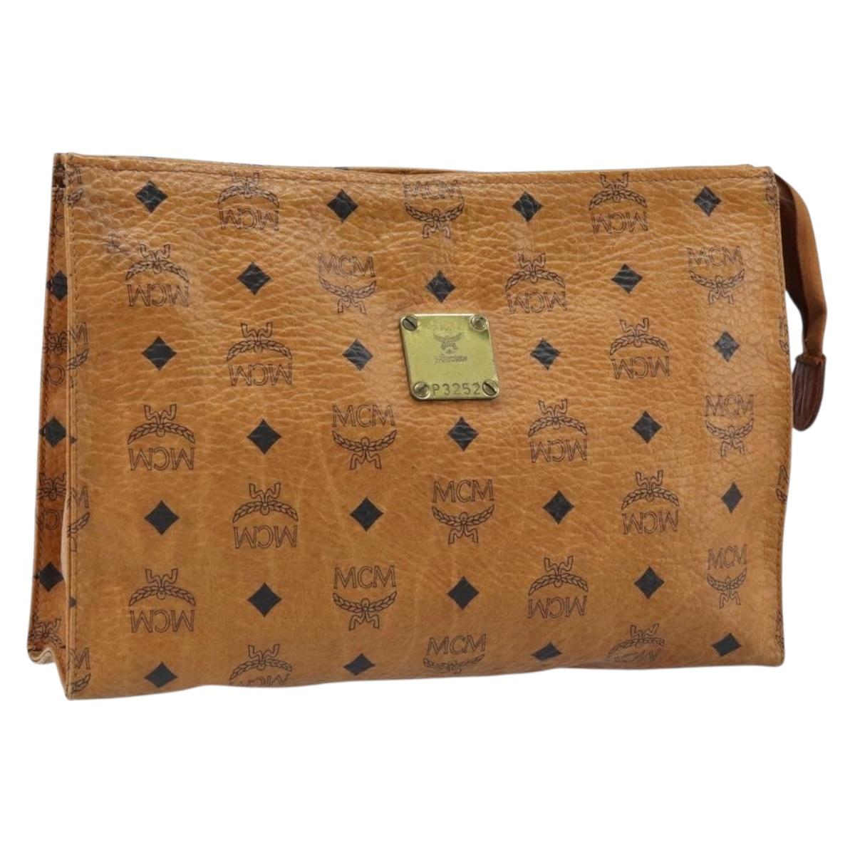 MCM Logogram Vicetos Clutch Bag PVC Leather Brown Auth 173703