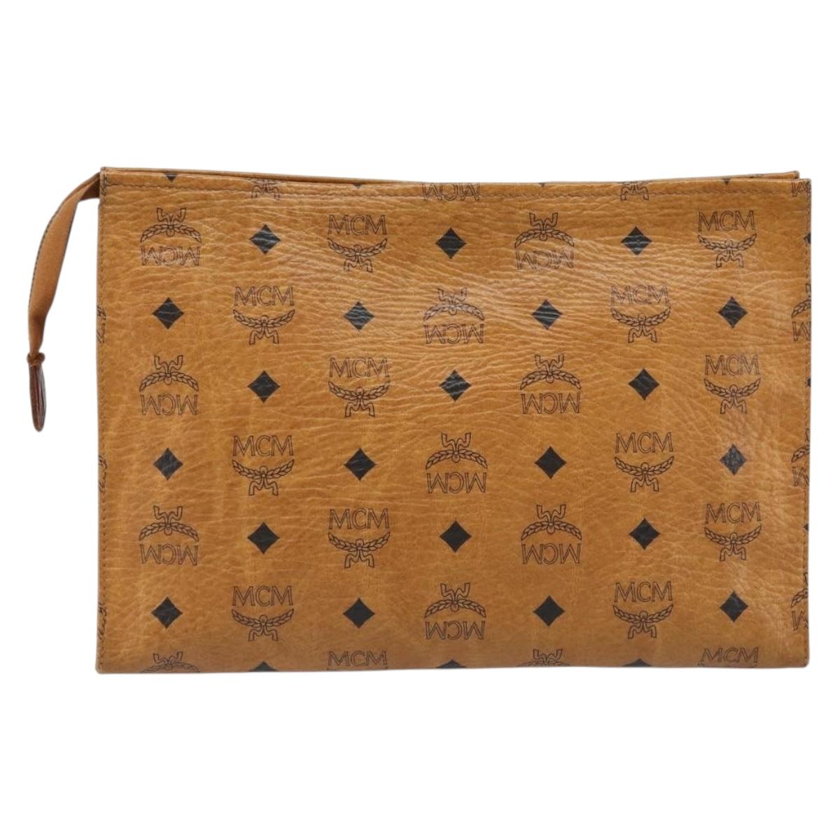 MCM Logogram Vicetos Clutch Bag PVC Leather Brown Auth 173703
