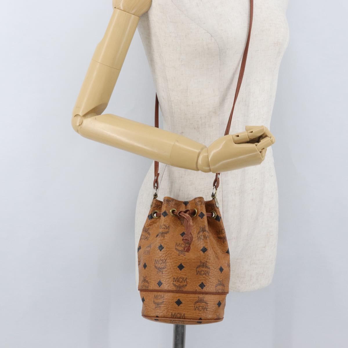 MCM Vicetos Logogram Shoulder Bag PVC Leather Brown Gold Auth 173707