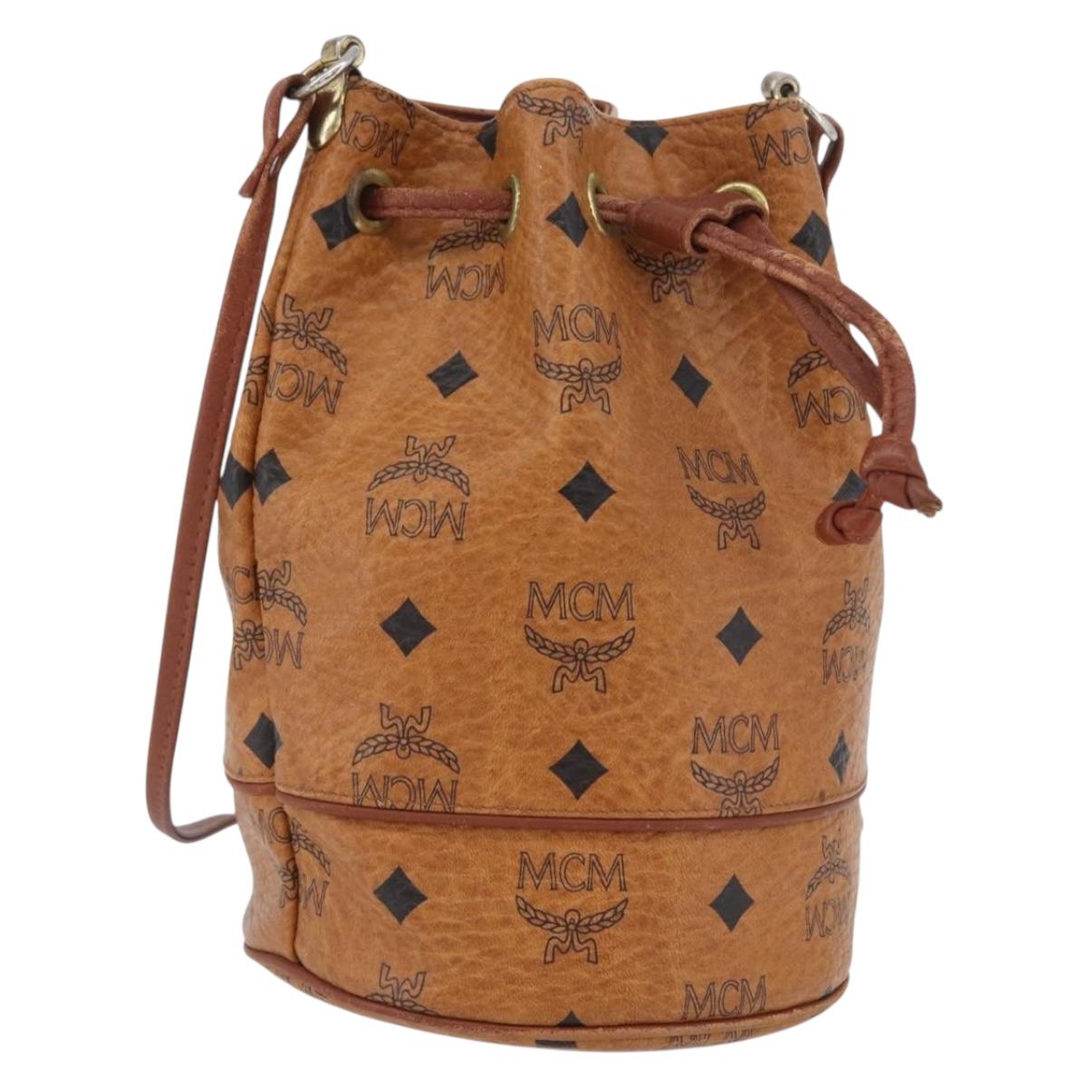 MCM Vicetos Logogram Shoulder Bag PVC Leather Brown Gold Auth 173707