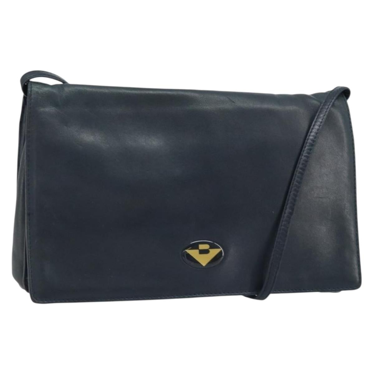 BOTTEGA VENETA Shoulder Bag Leather Black Gold Auth 173710