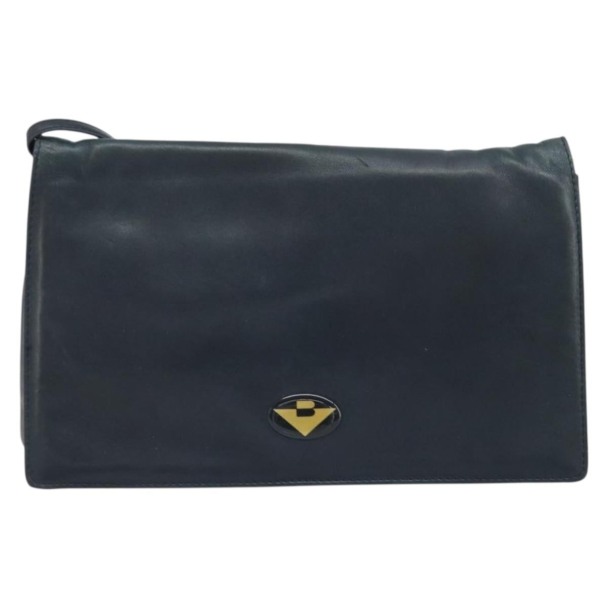BOTTEGA VENETA Shoulder Bag Leather Black Gold Auth 173710