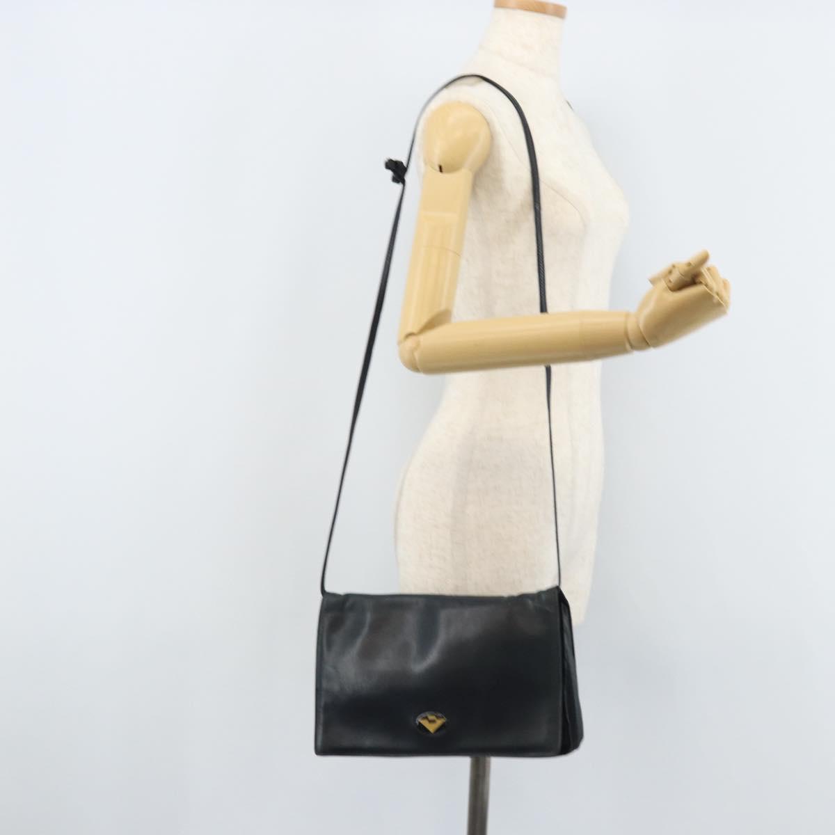 BOTTEGA VENETA Shoulder Bag Leather Black Gold Auth 173710