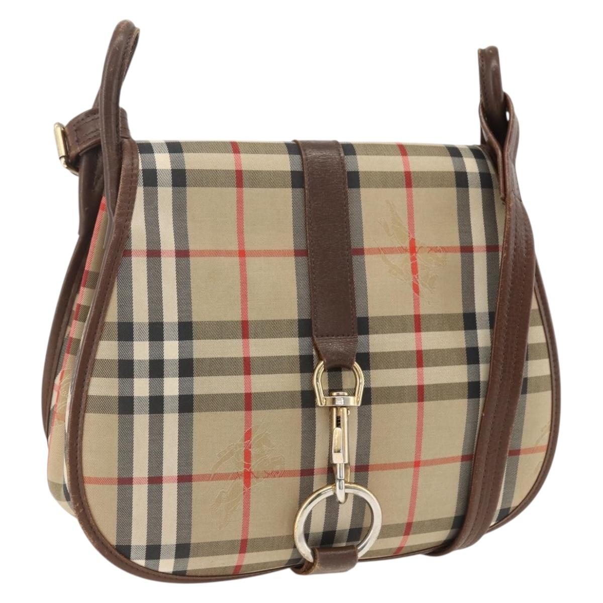 Burberrys Nova Check Shoulder Bag Canvas Leather Beige Gold Auth 173711