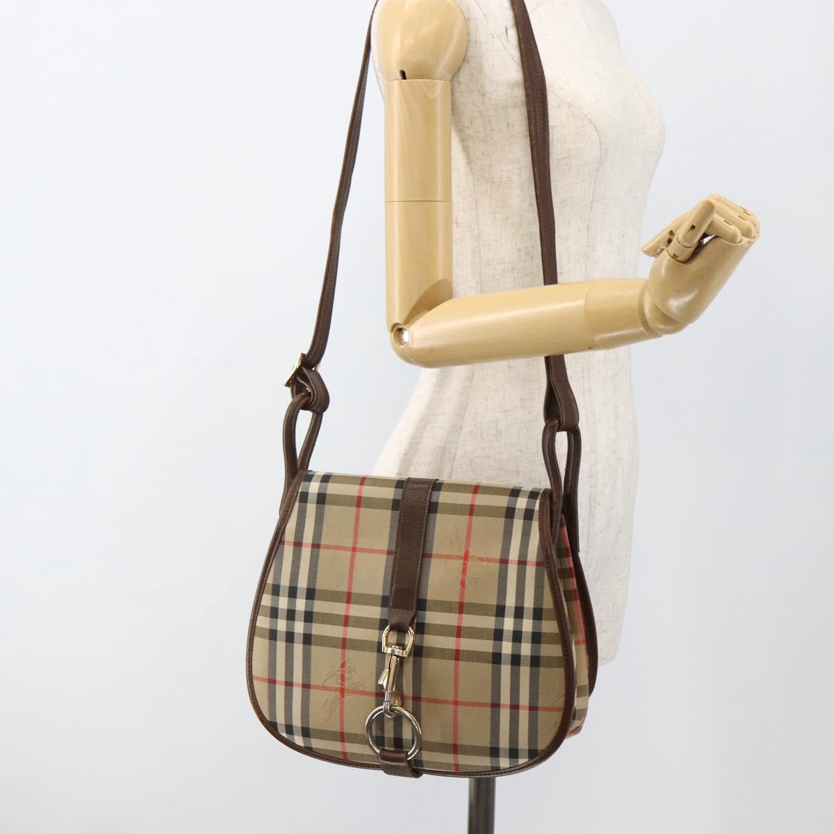 Burberrys Nova Check Shoulder Bag Canvas Leather Beige Gold Auth 173711