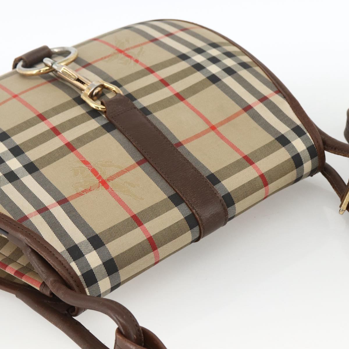 Burberrys Nova Check Shoulder Bag Canvas Leather Beige Gold Auth 173711