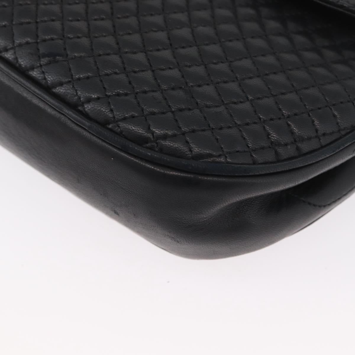 BALLY Quilted Chain Shoulder Bag Leather Black Gold Auth 173712
