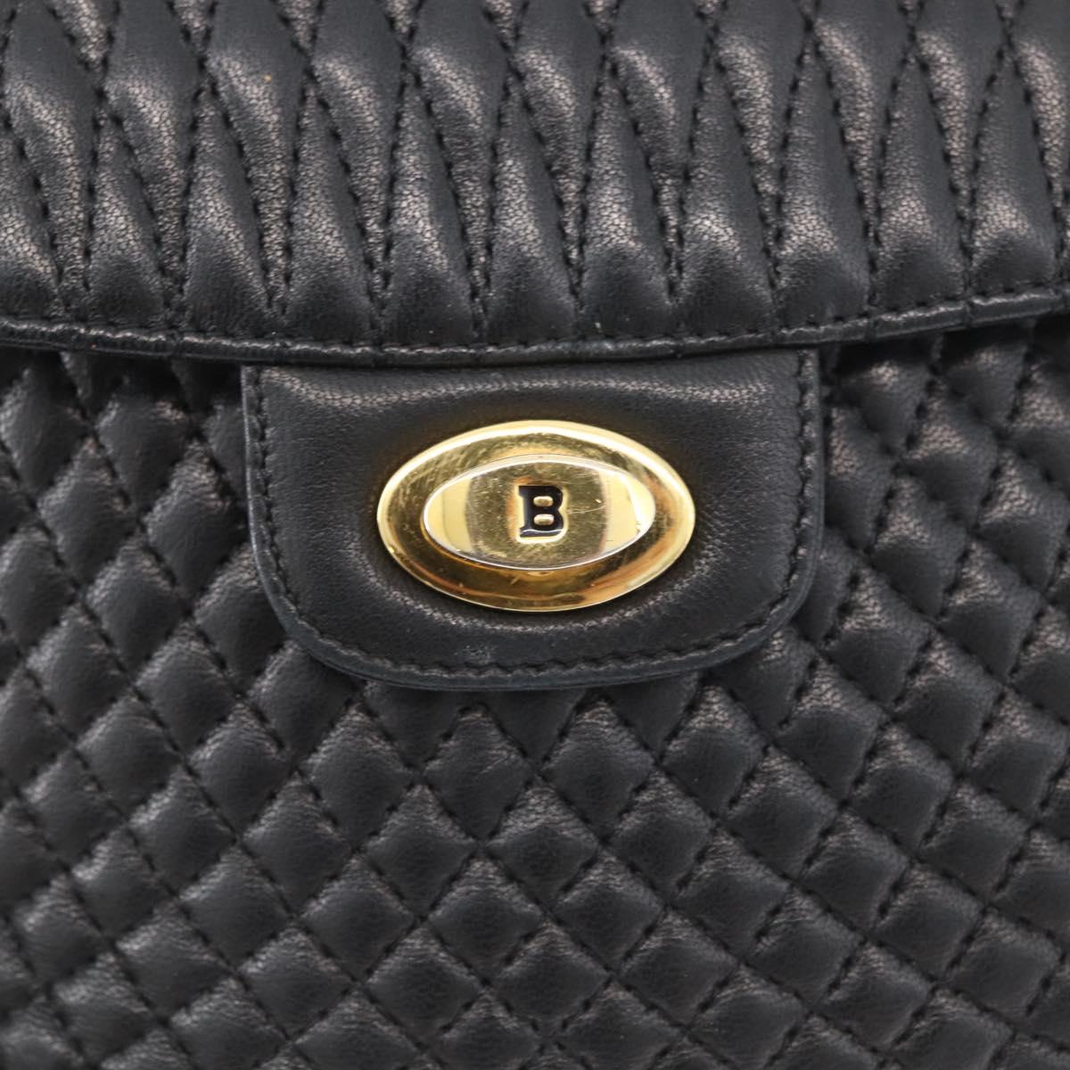 BALLY Quilted Chain Shoulder Bag Leather Black Gold Auth 173712