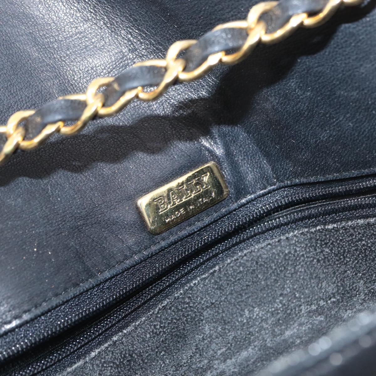 BALLY Quilted Chain Shoulder Bag Leather Black Gold Auth 173712