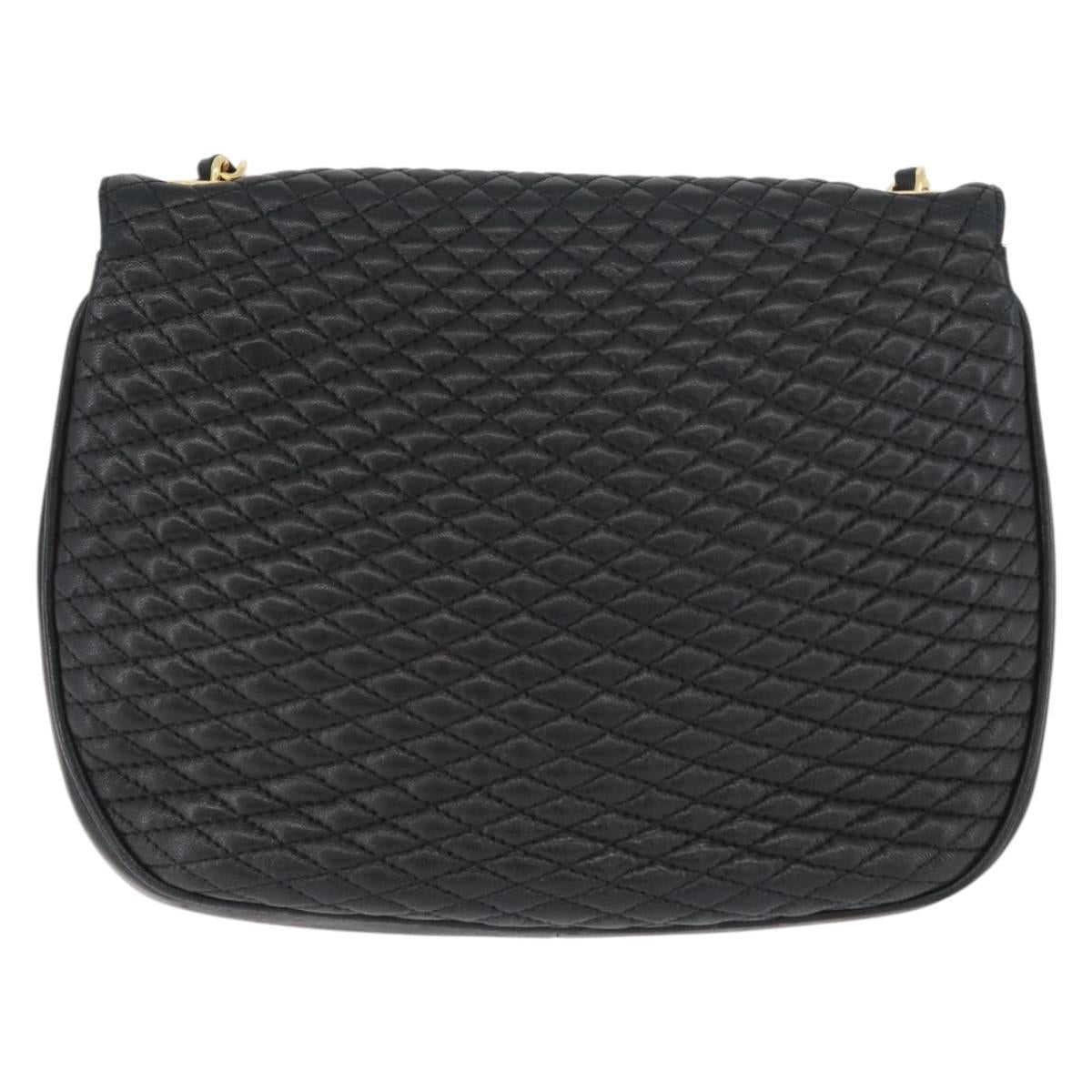 BALLY Quilted Chain Shoulder Bag Leather Black Gold Auth 173712