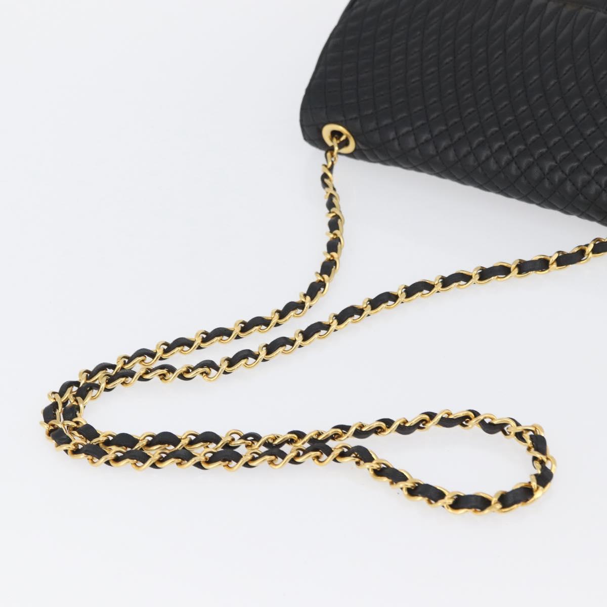 BALLY Quilted Chain Shoulder Bag Leather Black Gold Auth 173712
