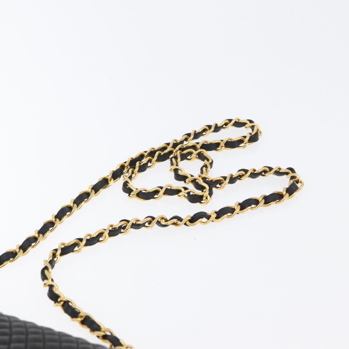 BALLY Quilted Chain Shoulder Bag Leather Black Gold Auth 173712