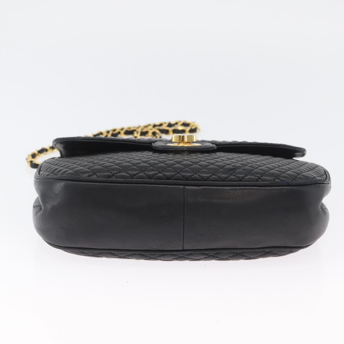 BALLY Quilted Chain Shoulder Bag Leather Black Gold Auth 173712