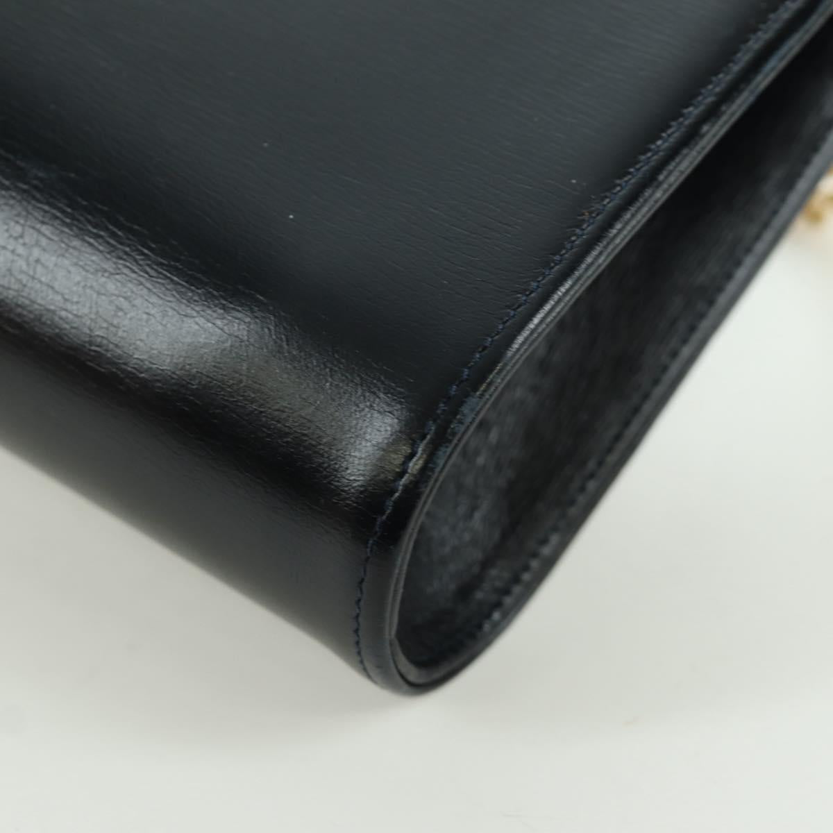 CARTIER Sapphire Line Chain Shoulder Bag Leather Black Gold Auth 173713A