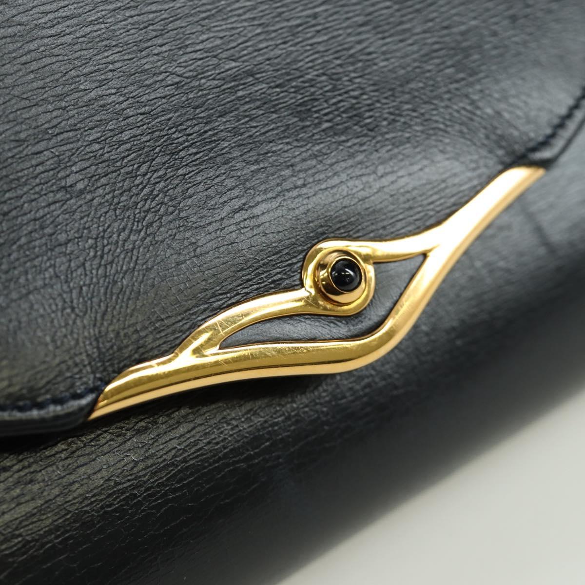 CARTIER Sapphire Line Chain Shoulder Bag Leather Black Gold Auth 173713A