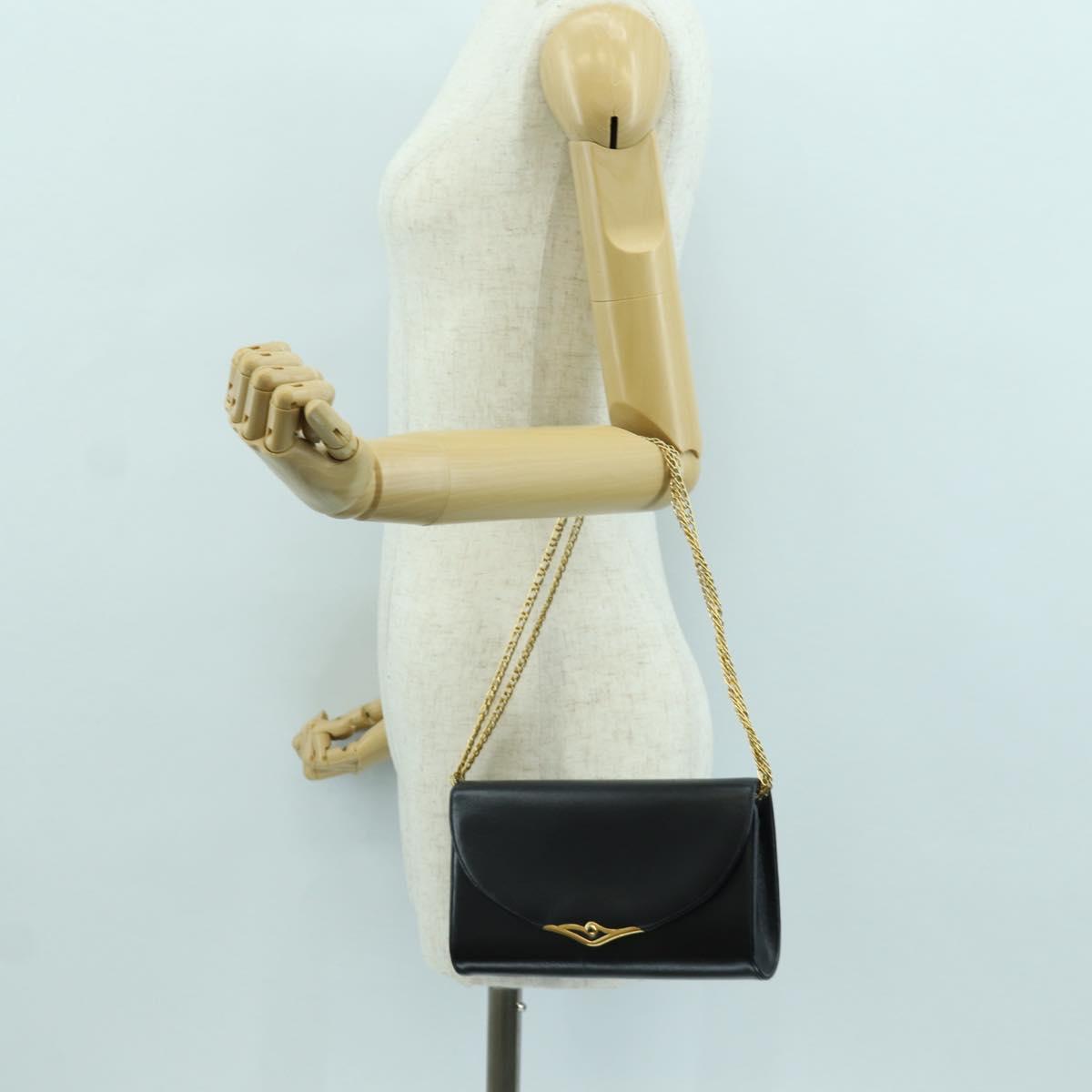 CARTIER Sapphire Line Chain Shoulder Bag Leather Black Gold Auth 173713A