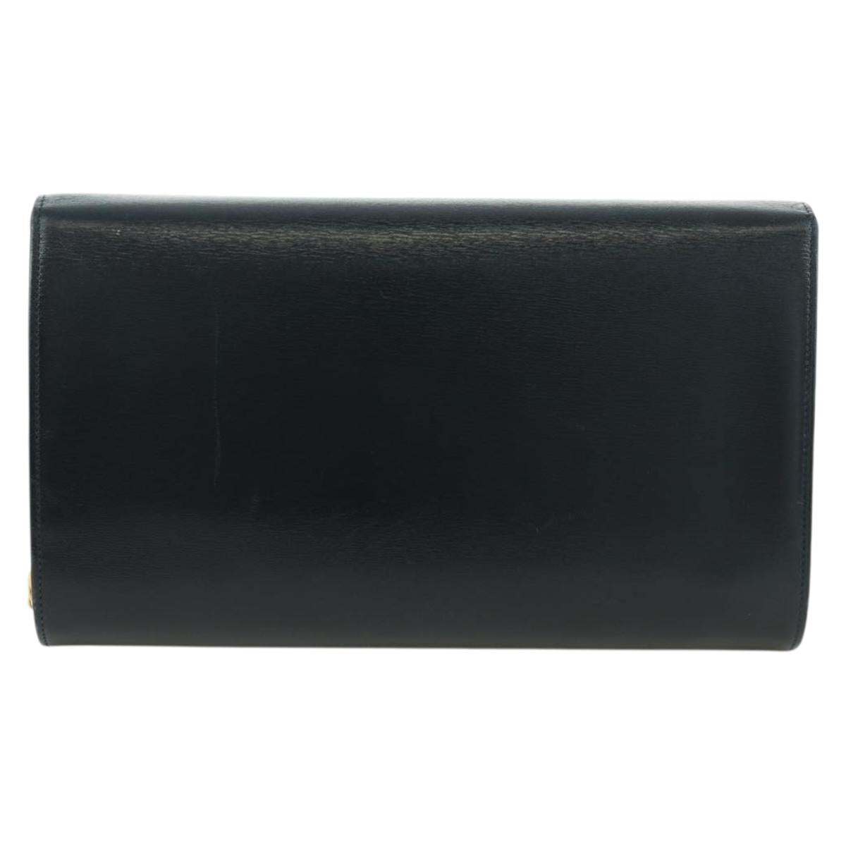 CARTIER Sapphire Line Chain Shoulder Bag Leather Black Gold Auth 173713A