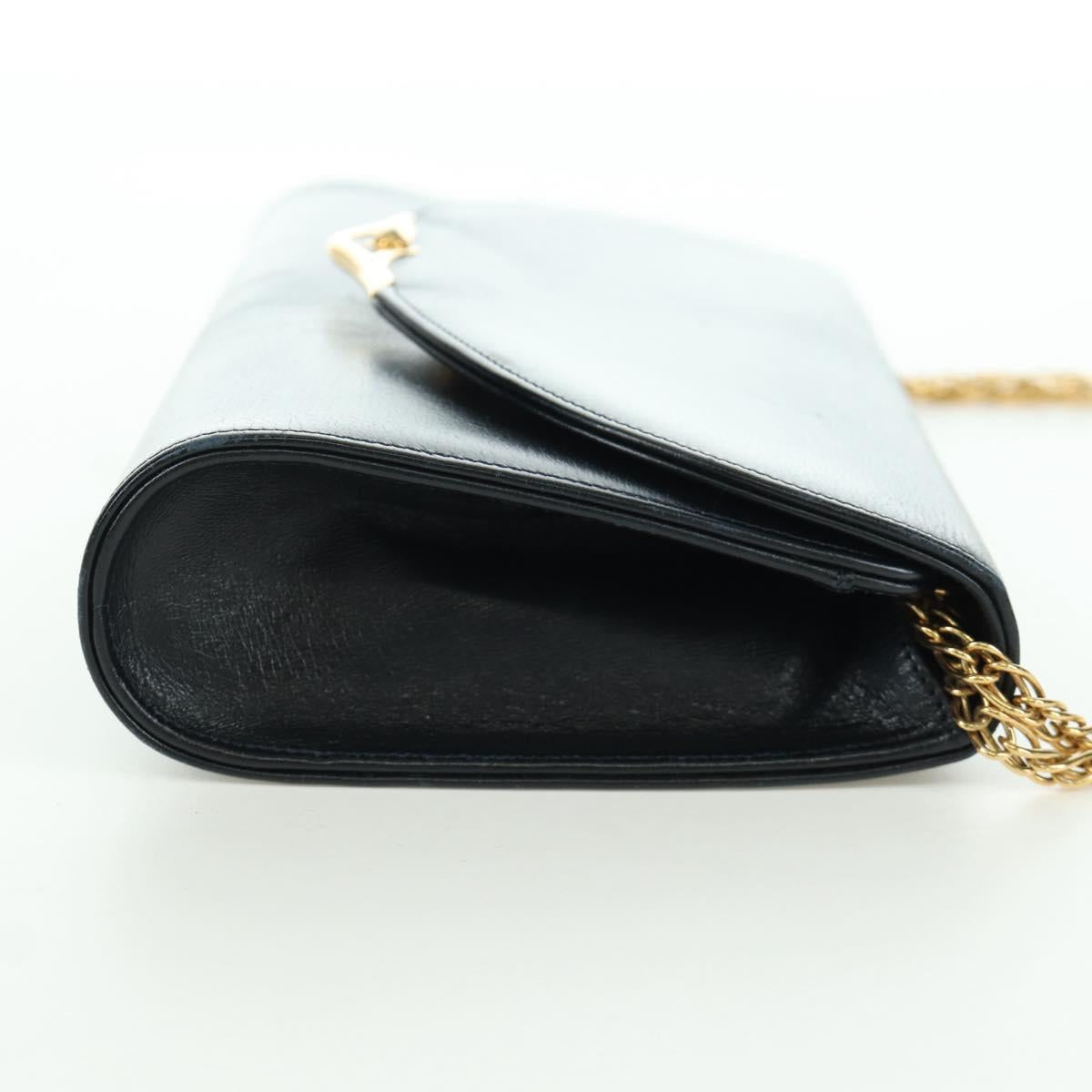 CARTIER Sapphire Line Chain Shoulder Bag Leather Black Gold Auth 173713A
