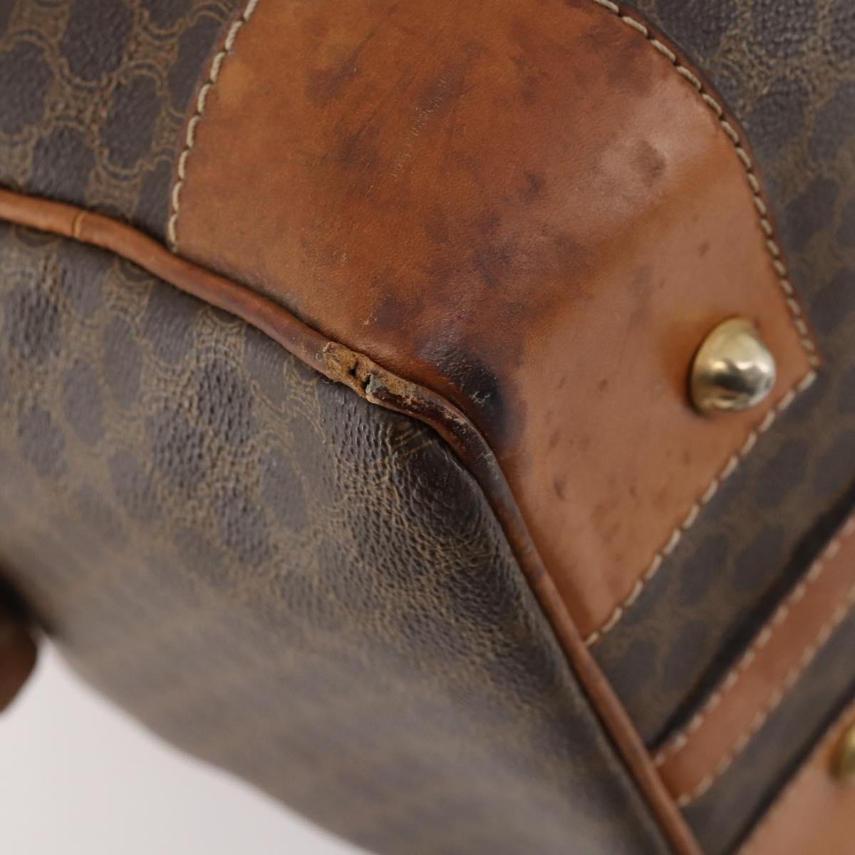 CELINE Macadam Canvas Boston Bag PVC Leather Brown Gold Auth 173776