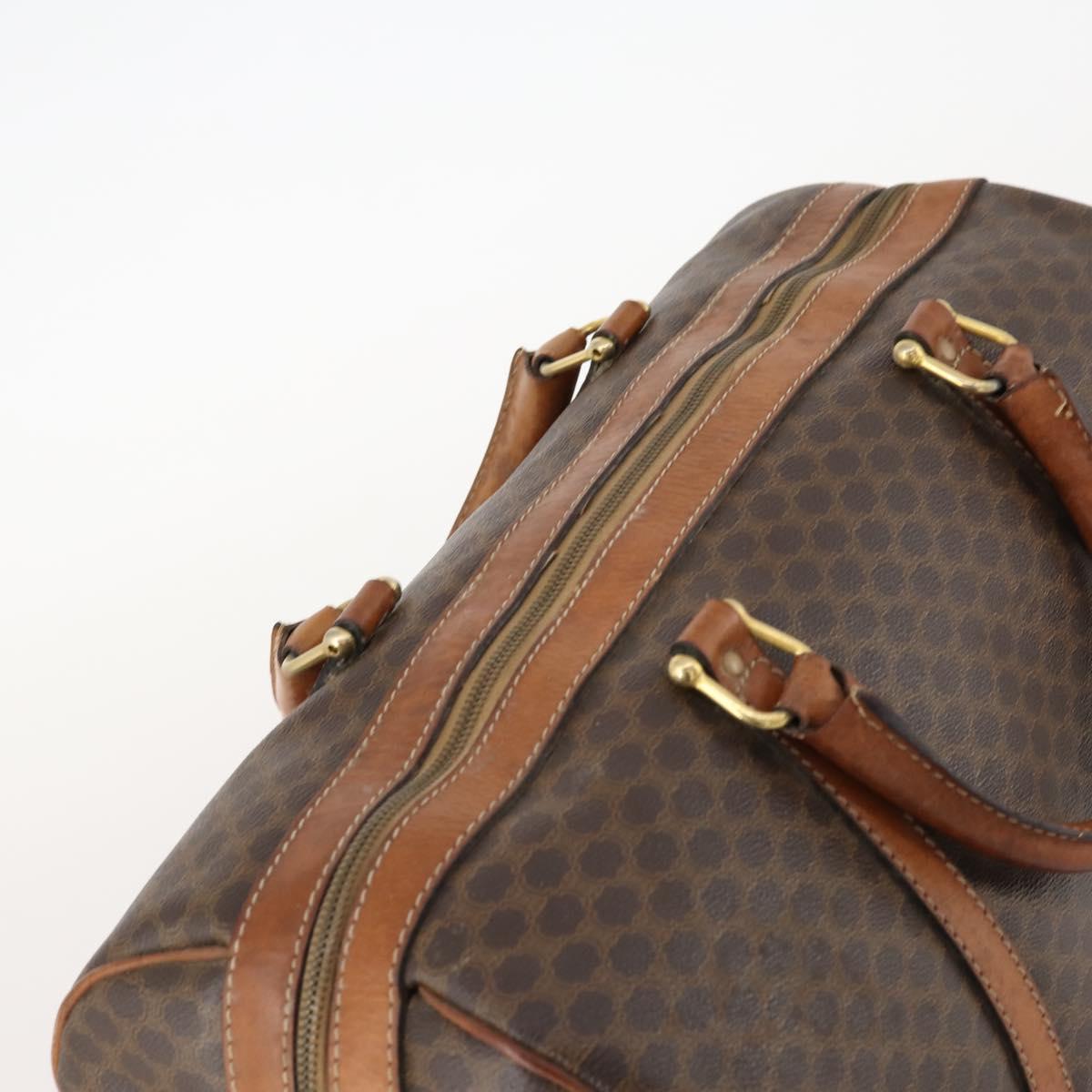 CELINE Macadam Canvas Boston Bag PVC Leather Brown Gold Auth 173776