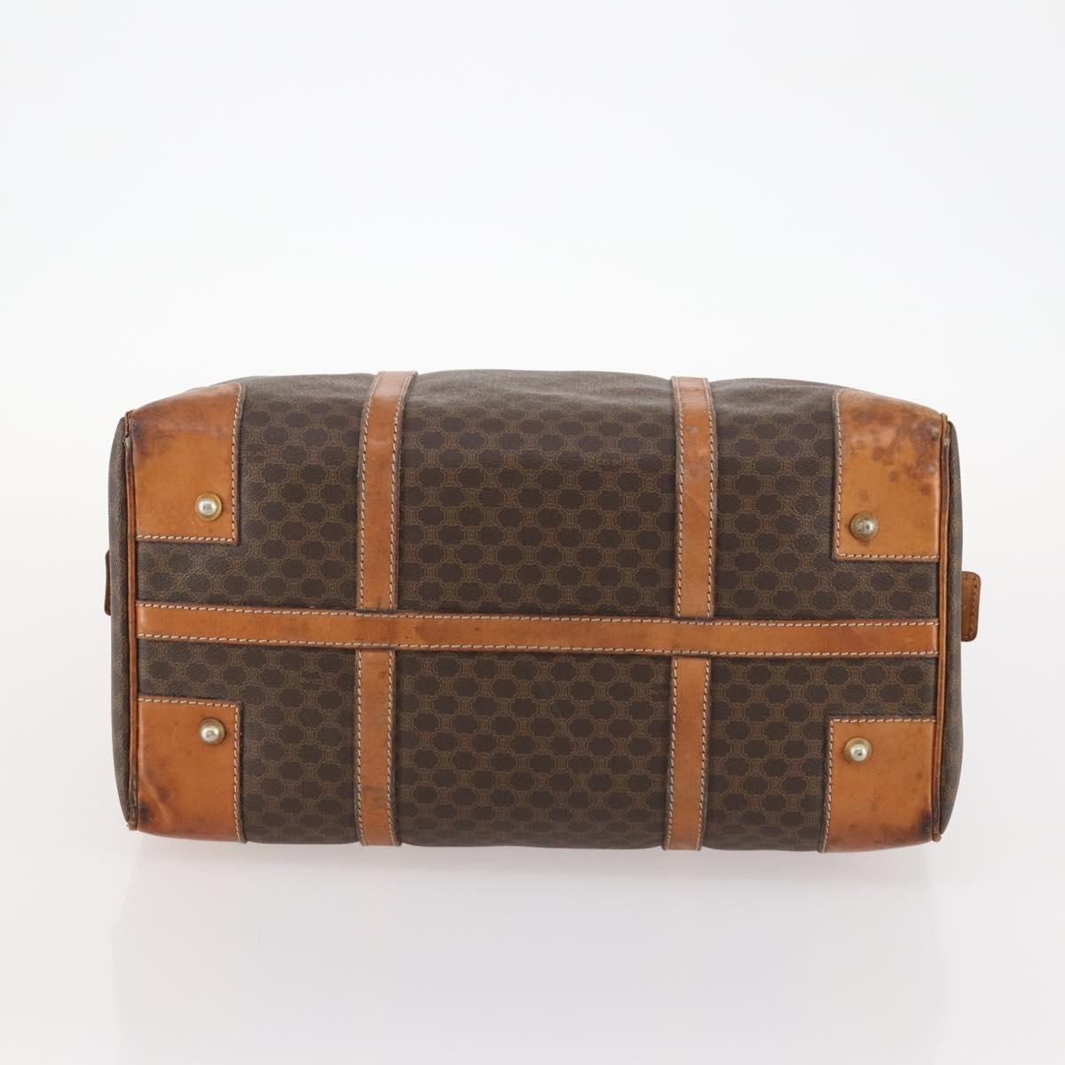 CELINE Macadam Canvas Boston Bag PVC Leather Brown Gold Auth 173776