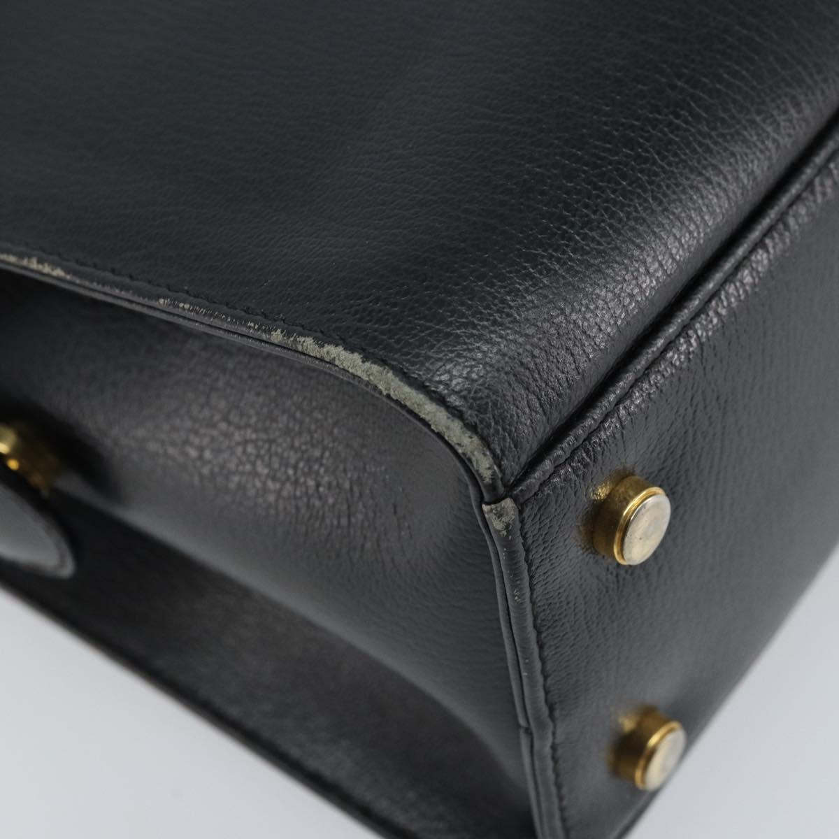 Salvatore Ferragamo Hand Bag Leather Black Gold Auth 173778